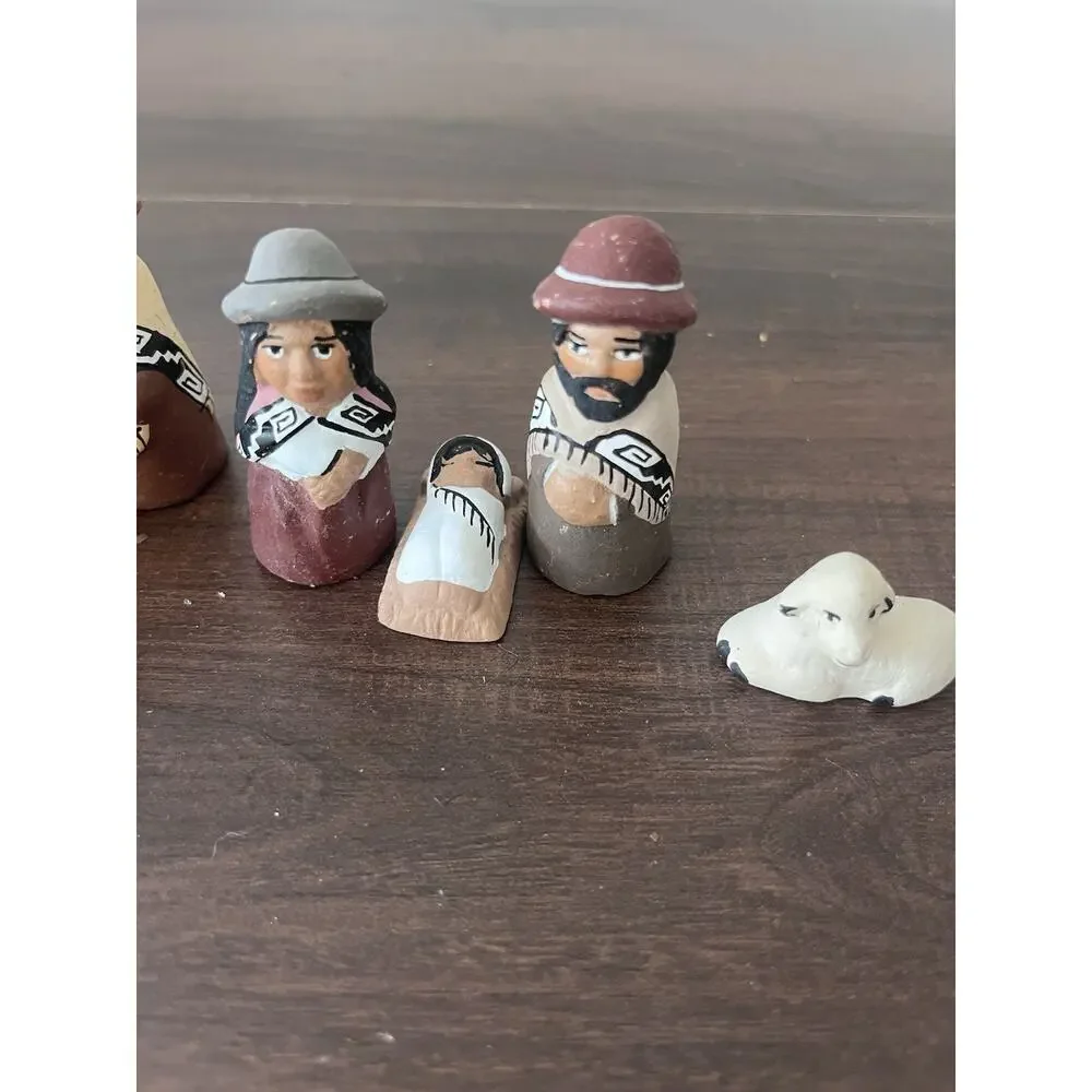 Vintage Mexican Folk Art Nativity Clay Pottery Mexico Christmas 8 Piece